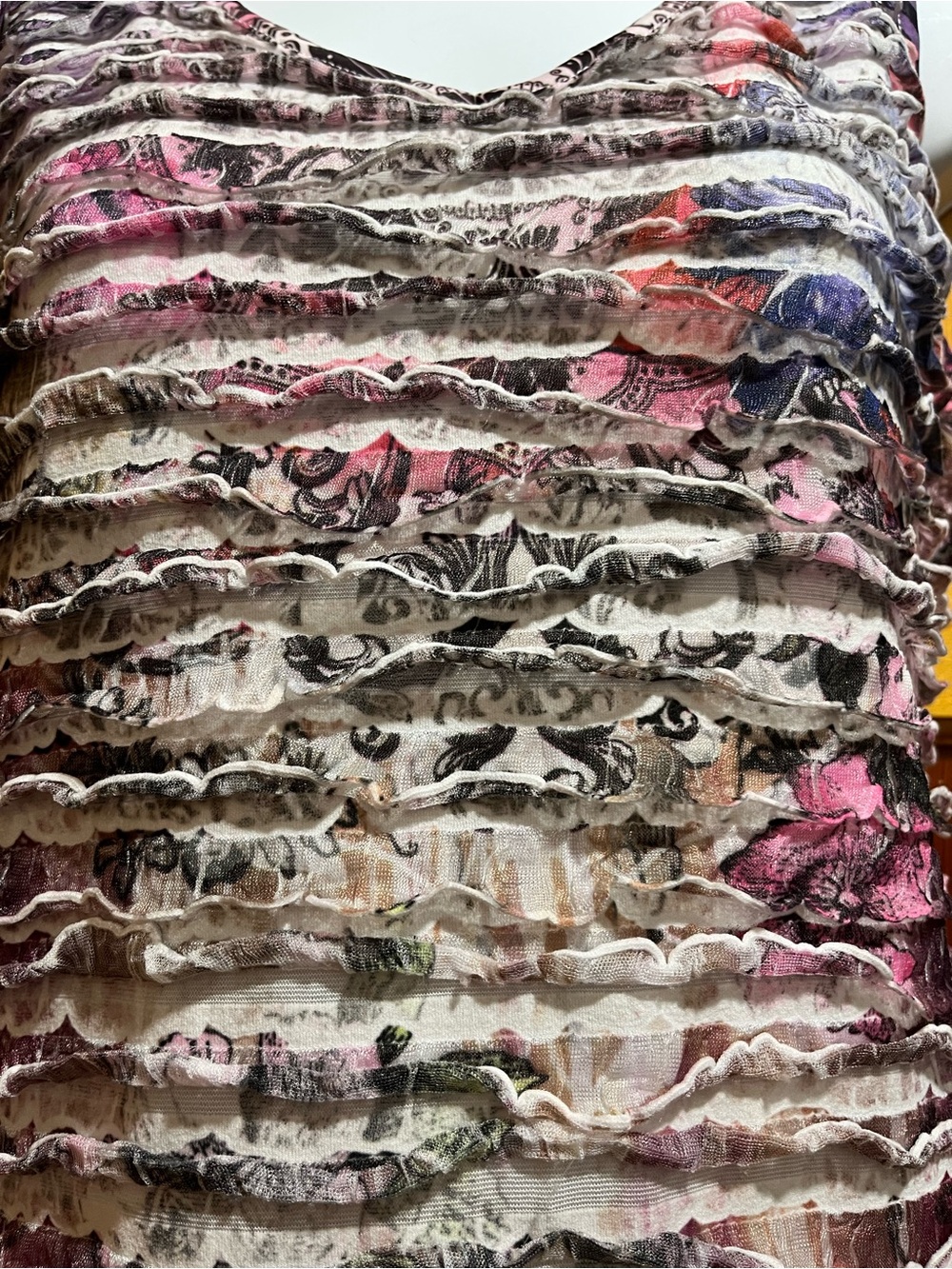 Textured Ruffle Tank Top in Pink Multi-Color - Picture 2 of 5